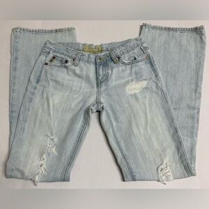 Miss Me Western Boot Cut Light Wash Distressed Denim Jeans Sz 27 Rodeo Cowgirl